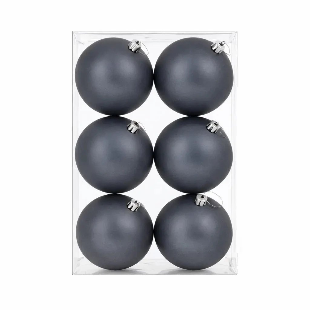 Set de décorations de Noël boule en plastique 10 cm gris mat, pack de 6