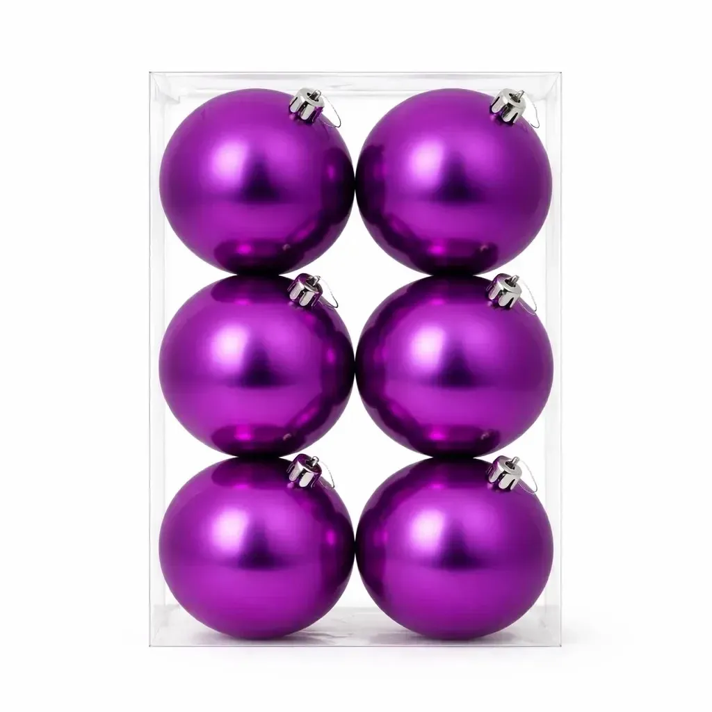Set d'ornements de Noël boule violette 10 cm, brillant, plastique, paquet de 6