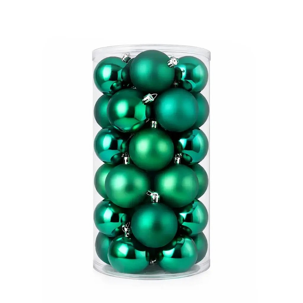 Set d'ornements de Noël vert paon 6 cm flacon en plastique, 12× mat, 12× brillant, paquet de 24 pcs