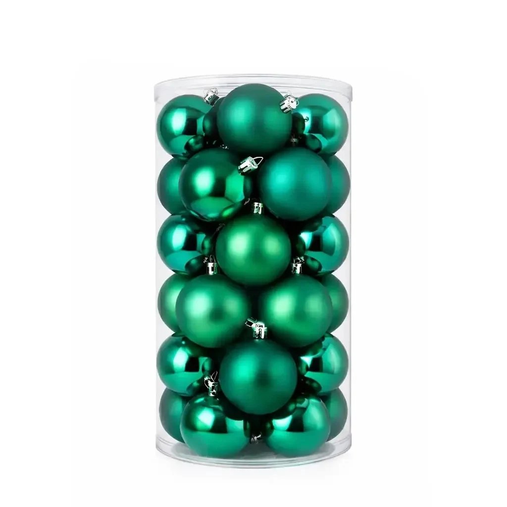 Set d'ornements de Noël vert paon 6 cm flacon en plastique, 12× mat, 12× brillant, paquet de 24 pcs