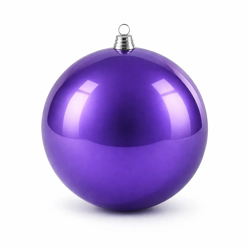 Grand ornement de Noël 40 cm boule en plastique violet brillant