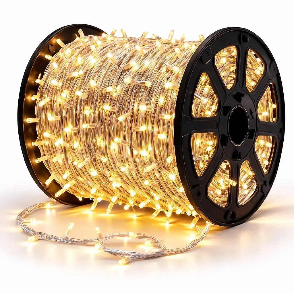 Guirlande lumineuse LED Easy Fix, 100 m, usage extérieur, blanc chaud, 2 000 LED, câble blanc, IP67, bobine