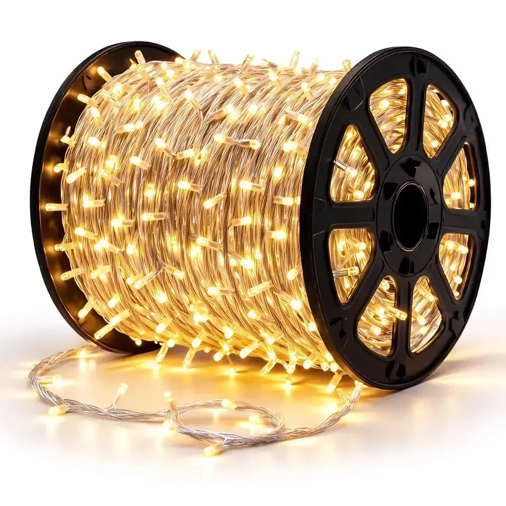 Guirlande lumineuse LED Easy Fix, 100 m, usage extérieur, blanc chaud, 2 000 LED, câble blanc, IP67, bobine
