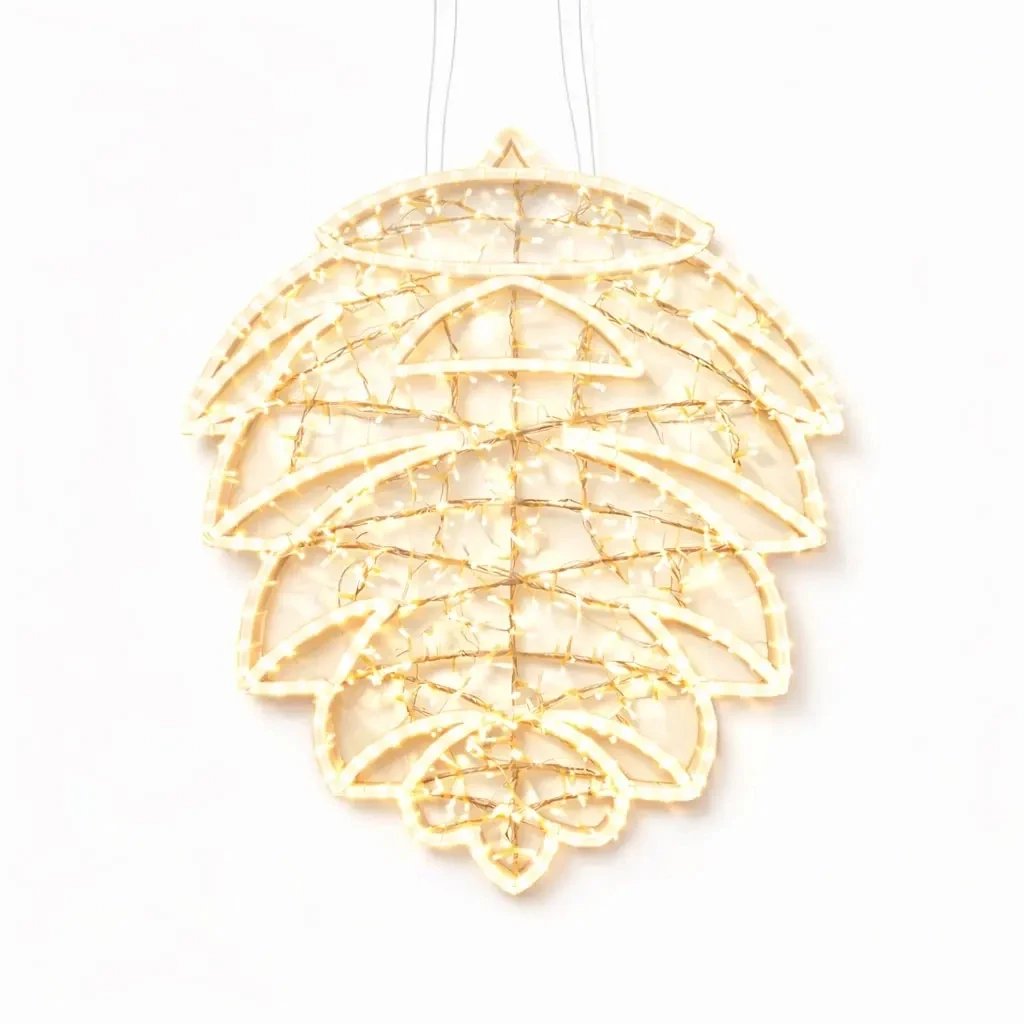 Décoration de Noël Easy Fix 2D en forme de pomme de pin à LED, 115 × 150 cm, blanc chaud avec effet FLASH, à suspendre, dorée, en aluminium