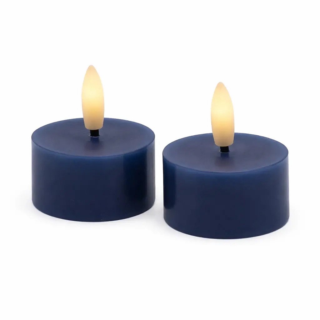 Set de bougies chauffe-plat LED à piles Sille Tealight, Ø 4,5 × 2,2 cm, deep ocean, en cire véritable, pack de 2