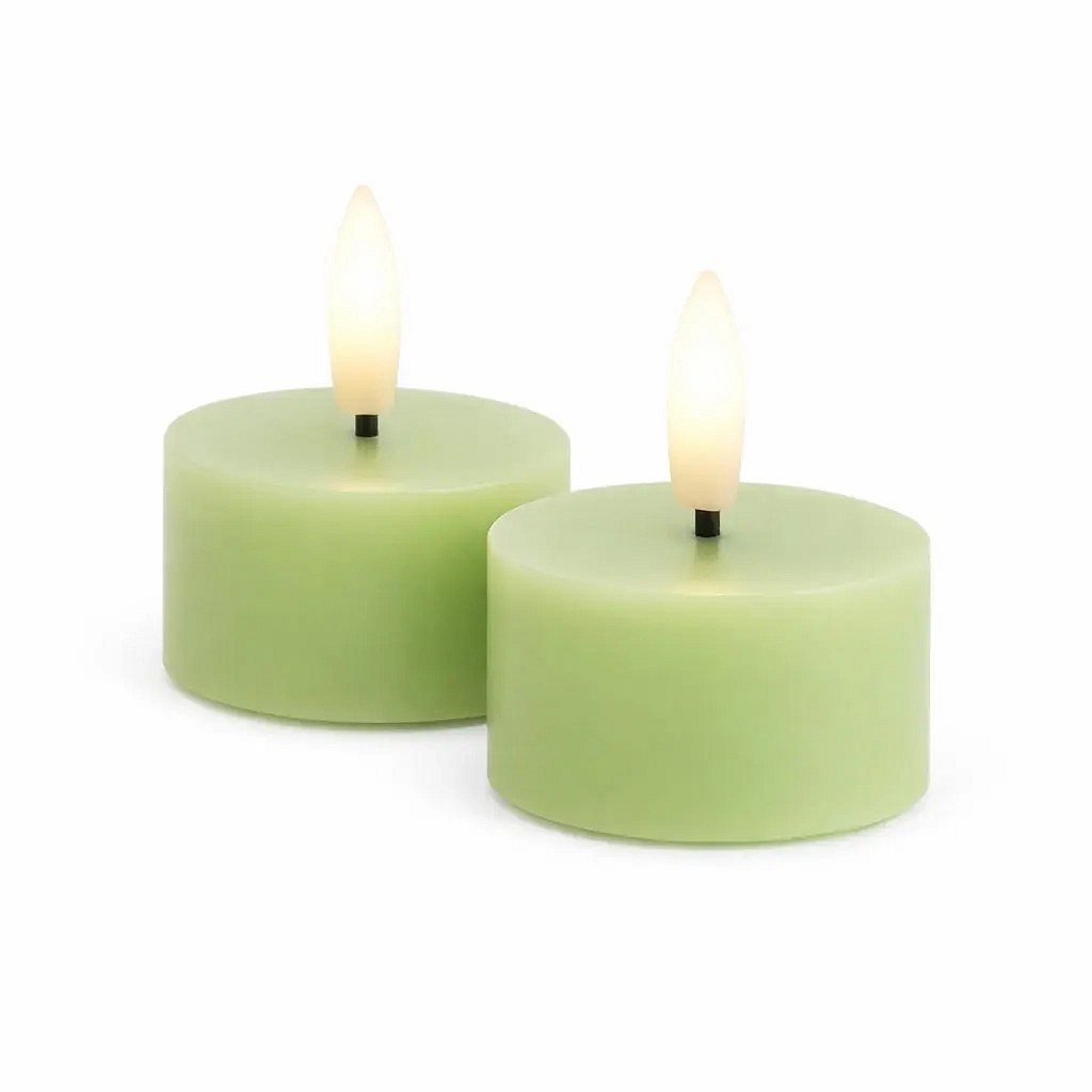 Set de bougies chauffe-plat LED à piles Sille Tealight, Ø 4,5 × 2,2 cm, vert printemps, en cire véritable, paquet de 2