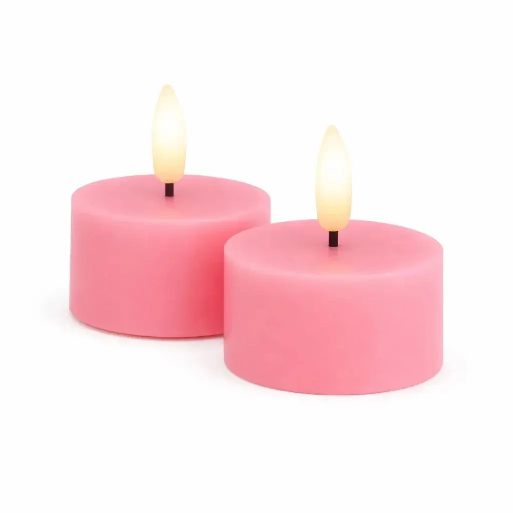Set de bougies chauffe-plat LED à piles Sille Tealight, Ø 6 × 3,4 cm, vieux rose, en cire véritable, paquet de 2
