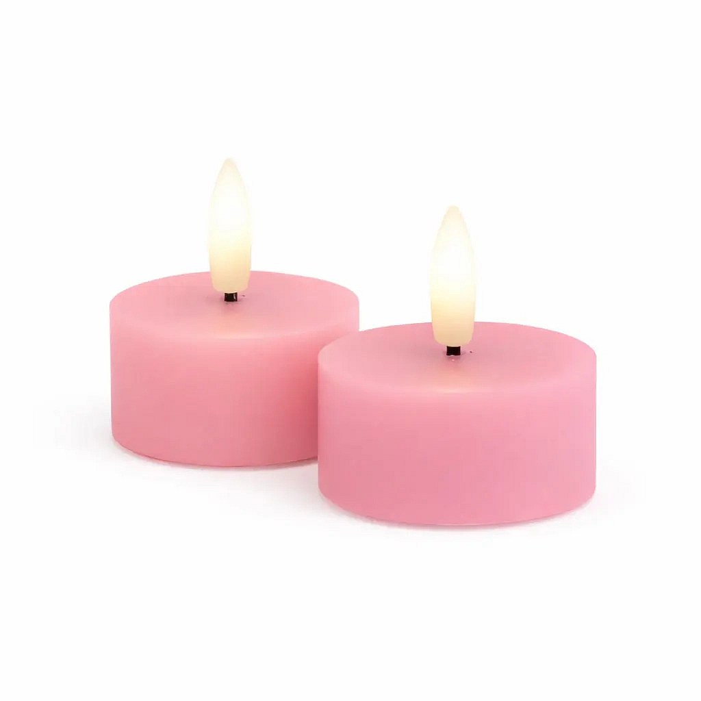 Set de bougies chauffe-plat LED à piles Sille Tealight, Ø 4,5 × 2,2 cm, vieux rose, en cire véritable, paquet de 2