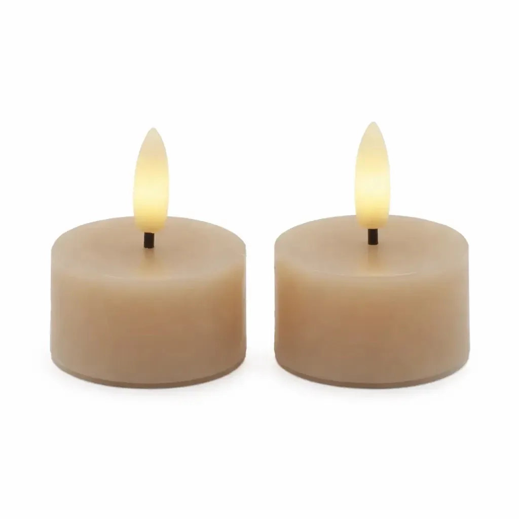Set de bougies chauffe-plat LED à piles Sille Tealight, Ø 4,5 × 2,2 cm, caramel clair, en cire véritable, pack de 2