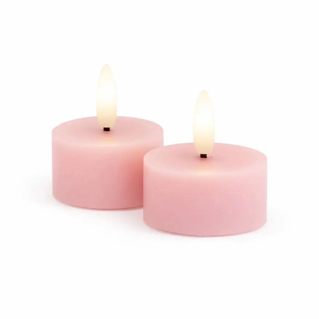 Set de bougies chauffe-plat LED à piles Sille Tealight, Ø 4,5 × 2,2 cm, rose clair, en cire véritable, paquet de 2