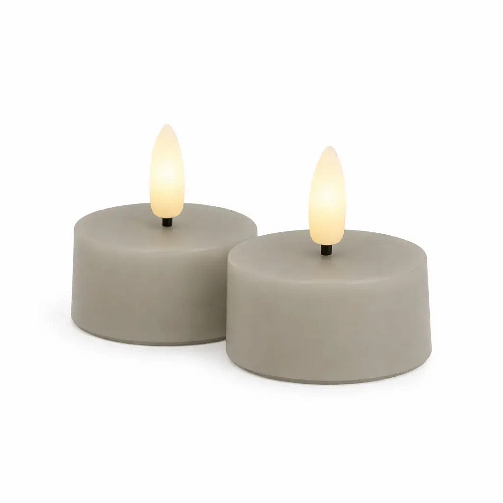 Set de bougies chauffe-plat LED à piles Sille Tealight, Ø 4,5 × 2,2 cm, gris chaud, en cire véritable, lot de 2