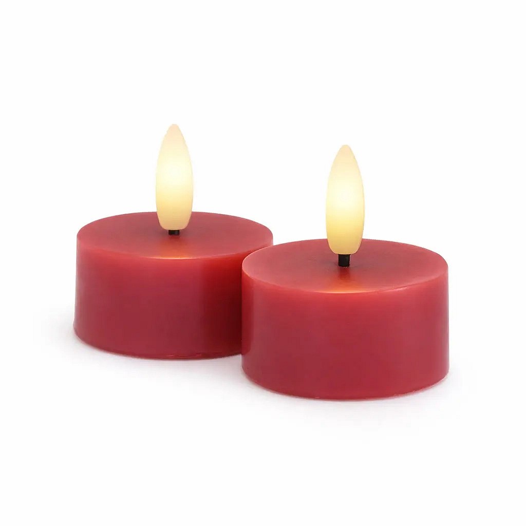 Set de bougies chauffe-plat LED à piles Sille Tealight, Ø 4,5 × 2,2 cm, prune, en cire véritable, paquet de 2