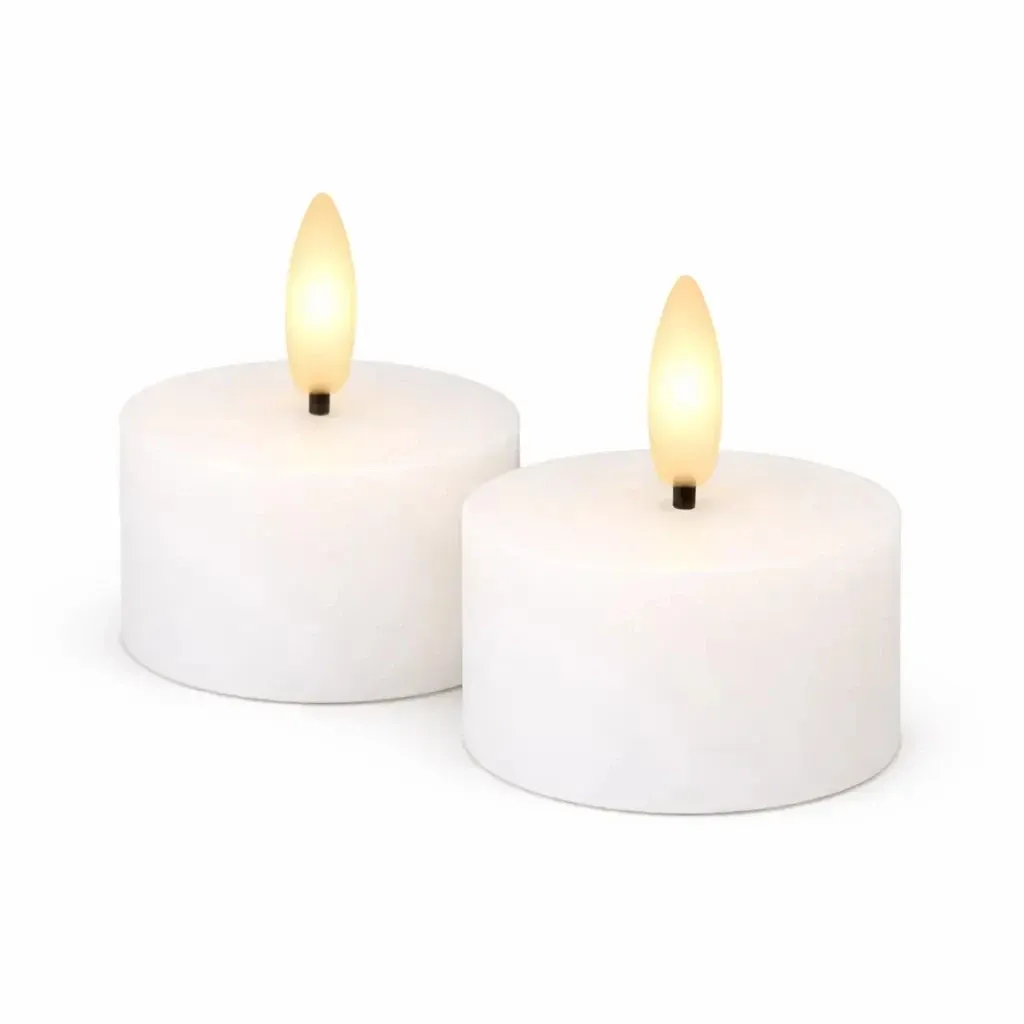 Set de bougies chauffe-plat LED à piles Sille Tealight, Ø 6 × 3,4 cm, blanc, en cire véritable, paquet de 2