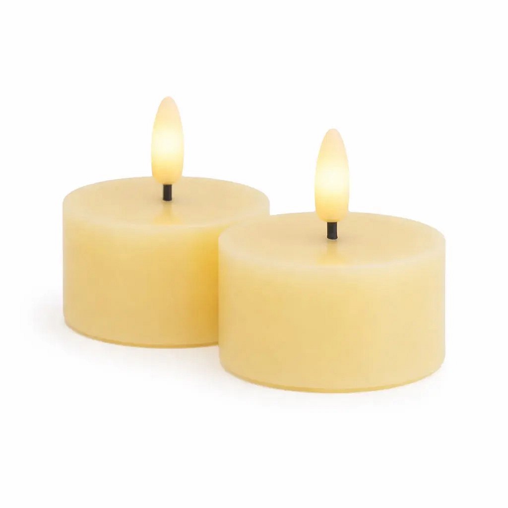 Set de bougies chauffe-plat LED à piles Sille Tealight, Ø 6 × 3,4 cm, jaune clair, en cire véritable, 2 pièces