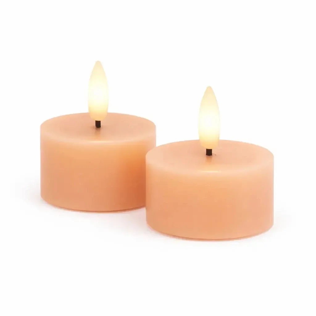 Set de bougies chauffe-plat LED à piles Sille Tealight, Ø 6 × 3,4 cm, pêche, en cire véritable, paquet de 2