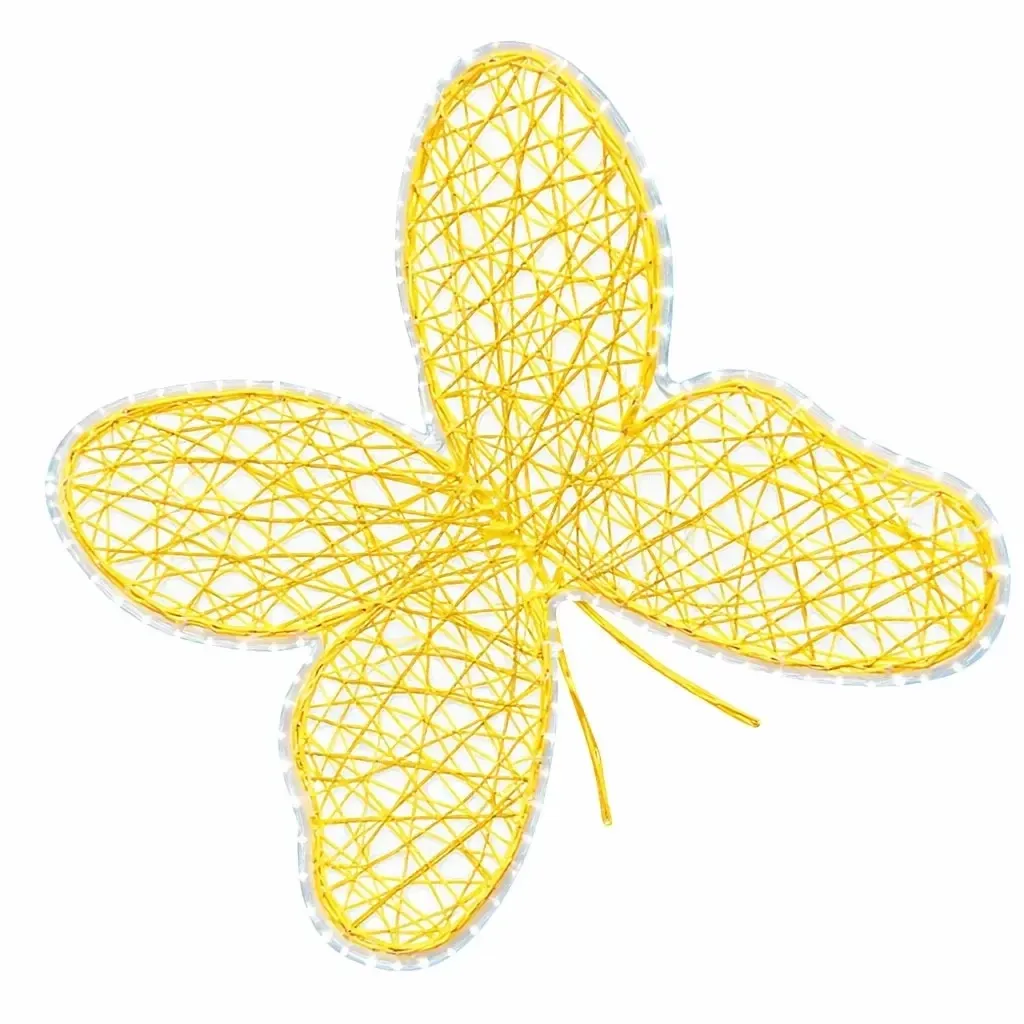 Easy Fix 3D lumière papillon jaune 80 cm Décoration de Pâques en fibre de verre, glace blanche LED, fibre de verre et cadre en aluminium