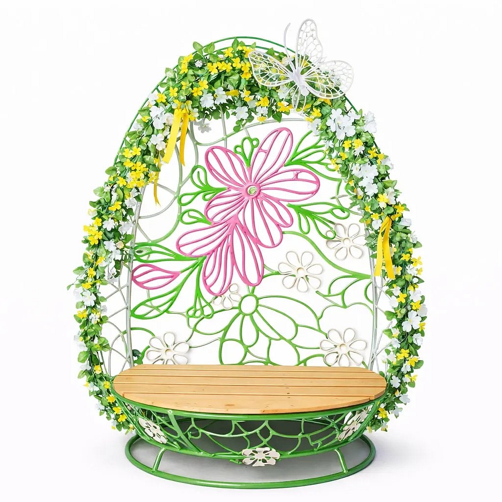 Banc 3D Œuf de Pâques photopoint, 110 × 180 cm, fleurs et papillon non éclairés