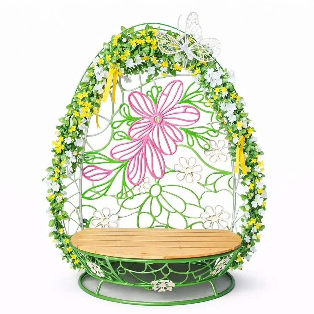 Banc 3D Œuf de Pâques photopoint, 110 × 180 cm, fleurs et papillon non éclairés