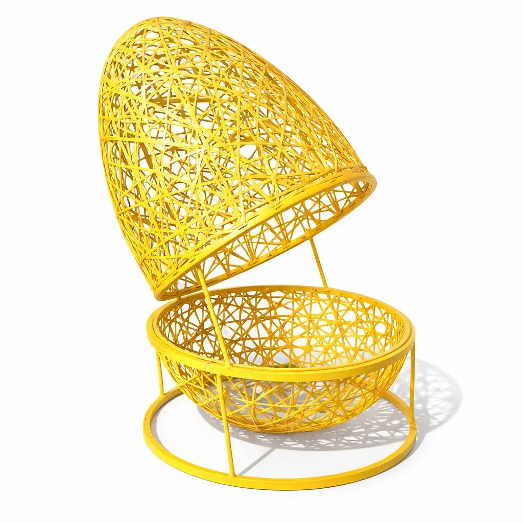 Décoration de Pâques 3D œuf ouvert jaune 120 cm, fibre de verre et aluminium