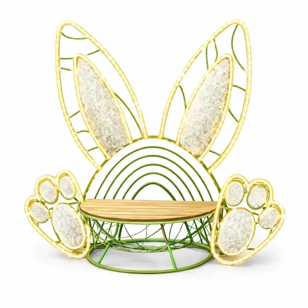Décoration de Pâques 3D banc Lapin de Pâques photopoint 180 × 180 cm, LED blanc chaud, extérieur