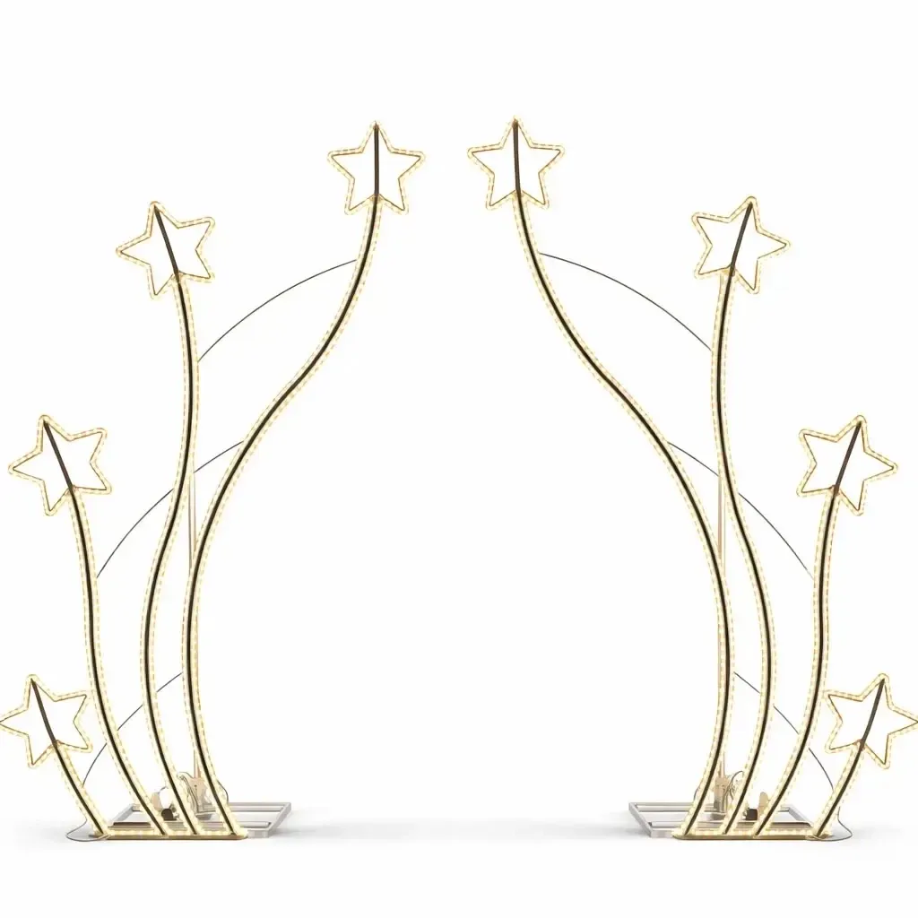 Eco Fix 2D LED portail d'entrée avec 8 étoiles, debout, 340 × 275 × 60, blanc chaud, aluminium