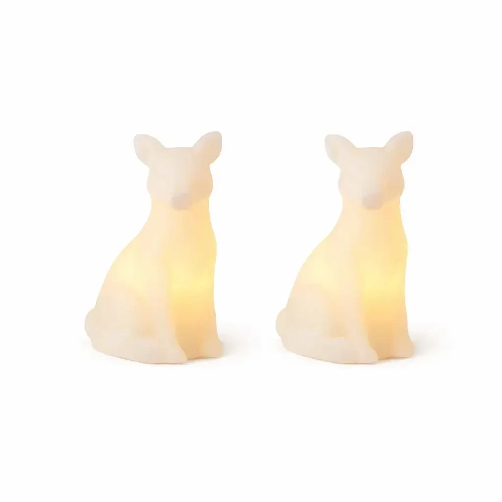 Bougies LED en cire véritable fonctionnant à piles, motif renard, 7 × 10 cm, blanches, lot de 2, CR2032