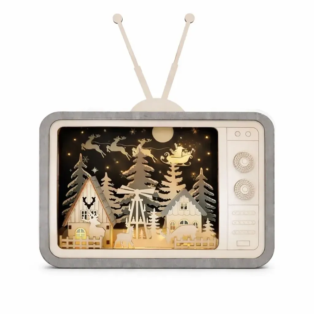 Décoration LED du village en bois sur la télévision, 26 × 33,5 × 8 cm, blanc chaud, AA