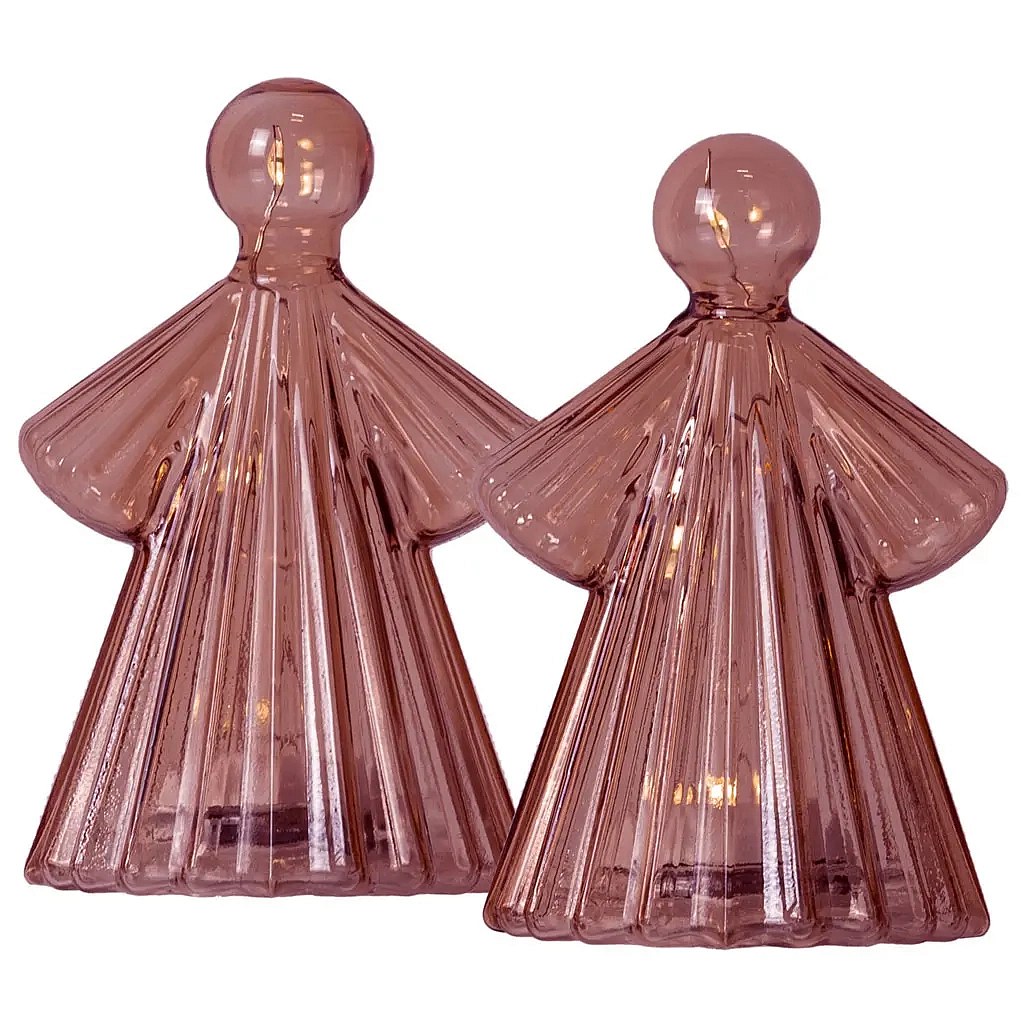 Ange lumineux LED, verre, bordeaux, 10 cm, lot de 2