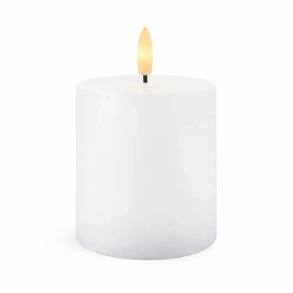 Bougie LED rechargeable Sille, blanche, Ø 7,5 × 10 cm, aspect cire