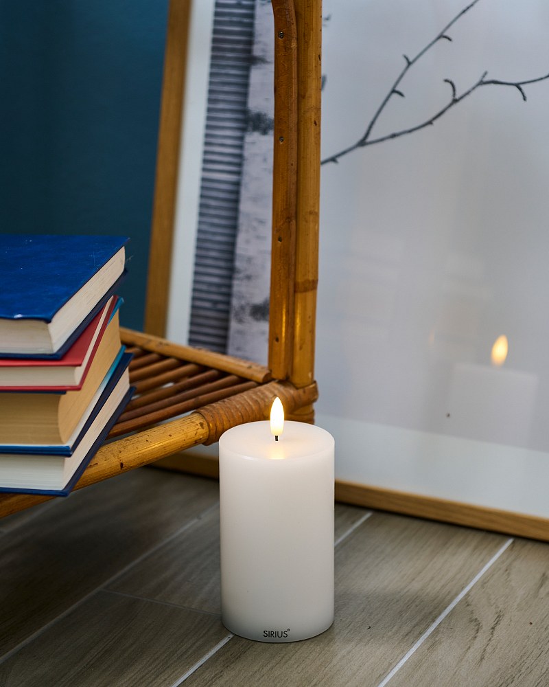 Téléchargé Bougie LED en véritable cire de Sille, blanche, 7,5 × 12,5 cm, rechargeable