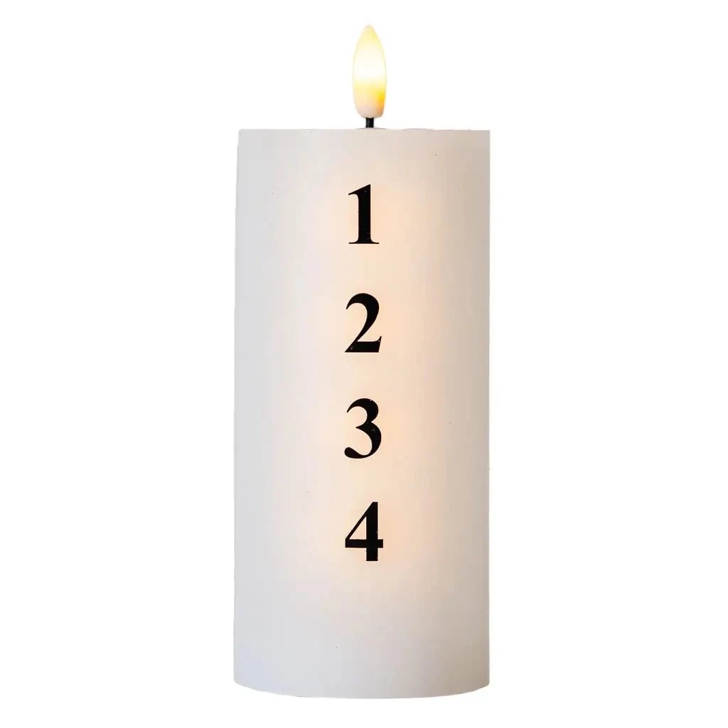 Bougie de cire LED à piles Sille Advent avec chiffres, Ø 7 × 15 cm, blanc/noir