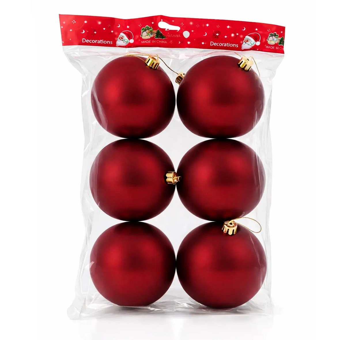 Set de décorations de Noël bourgogne mat boule plastique 10 cm, pack de 6
