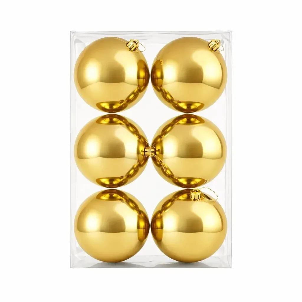 Set d'ornements de Noël or brillant 10 cm boule en plastique, pack de 6