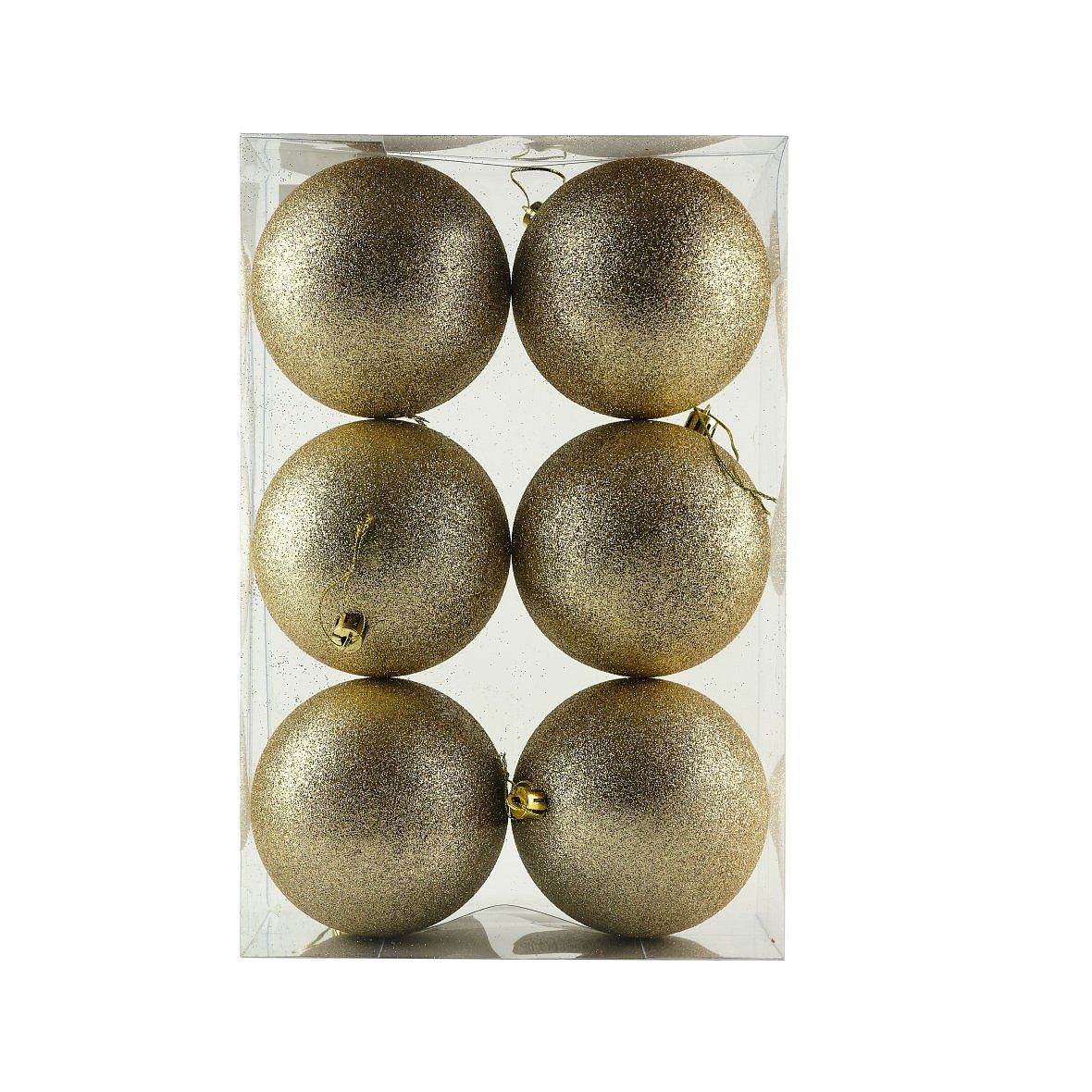 Production - Set de boules de Noël champagne pailleté 10 cm, pack de 6
