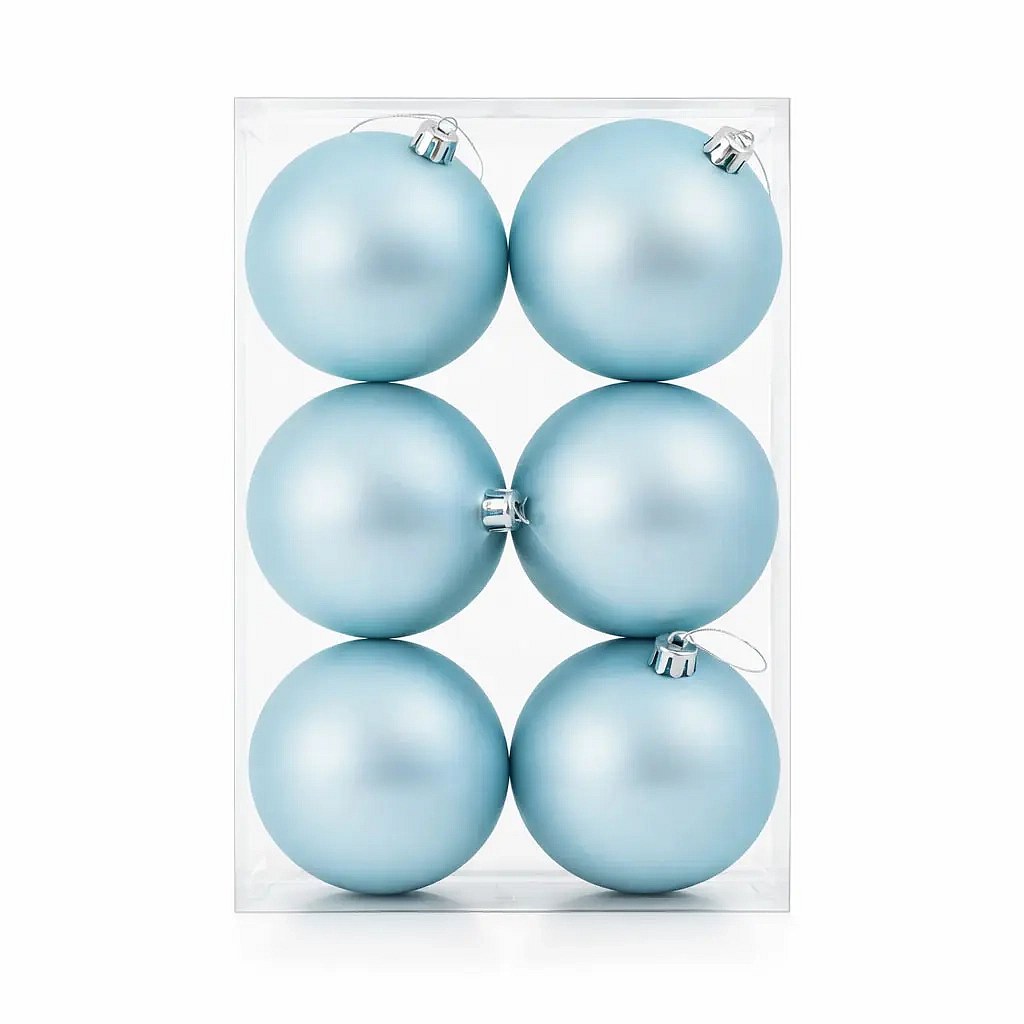 Set de décorations de Noël bleu clair mat boules en plastique de 10 cm, pack de 6