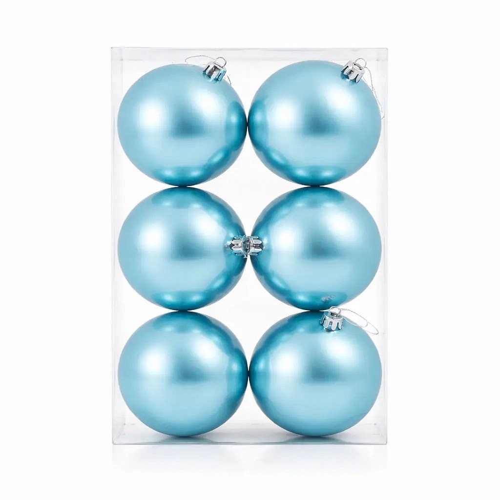 Set de décorations de Noël bleu clair brillant 10 cm boule en plastique, pack de 6