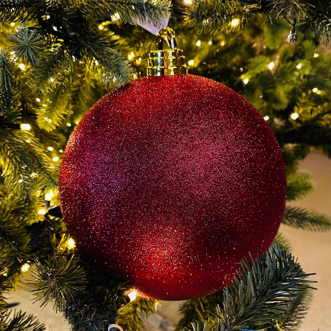 Production - Boule en plastique, d. 20 cm, bordeaux, paillettes