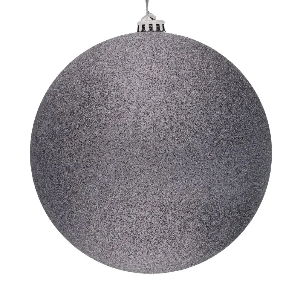 Grand ornement de Noël gris pailleté boule en plastique de 30 cm