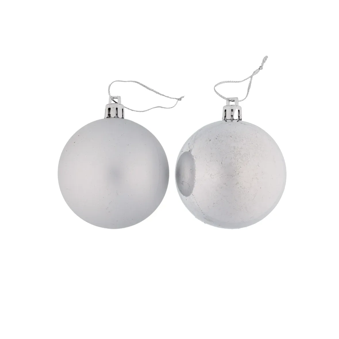 Production - Boules en plastique, 6 cm d.p.m., argent, 12 x brillant, 12 x mat