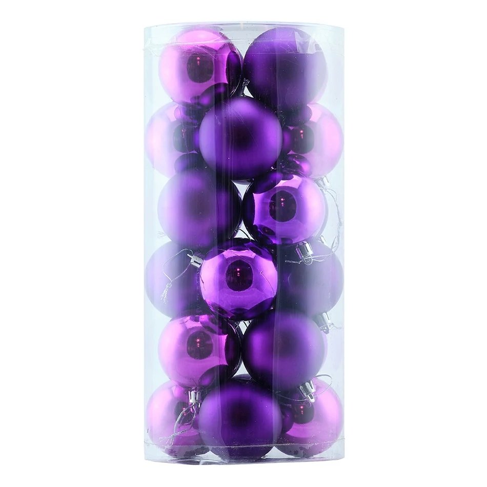 Set de boules de Noël violettes de 6 cm en plastique, 12× brillantes, 12× mates, paquet de 24