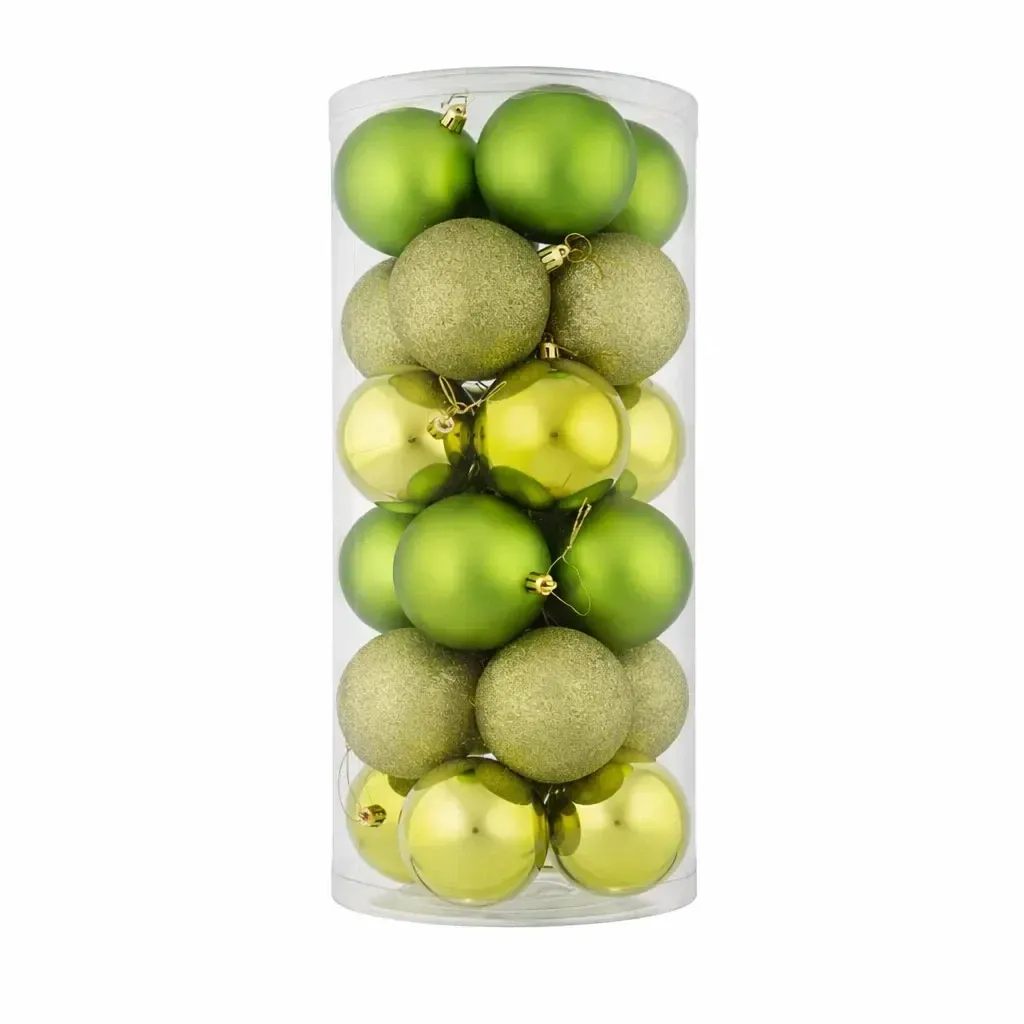 Set de décorations de Noël vert pomme 8 cm flacon, 8× mat, 8× pailleté, 8× brillant, paquet de 24
