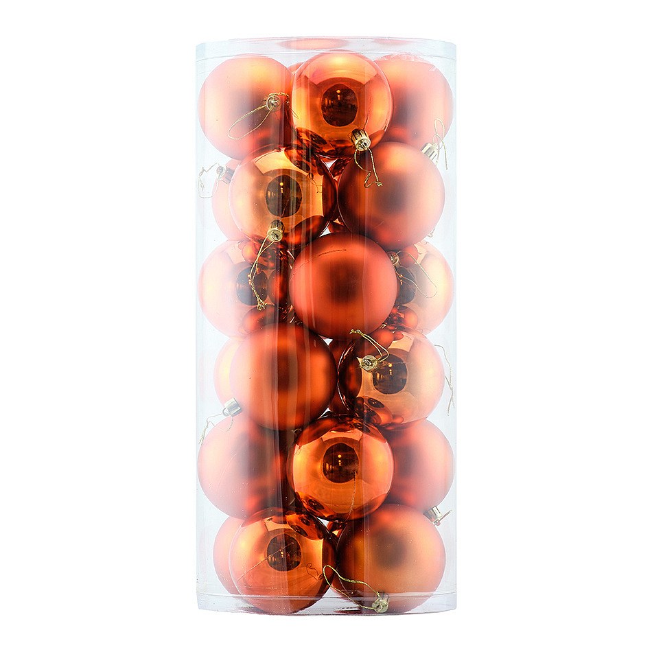 Set de décorations de Noël boules en cuivre de 8 cm en plastique, 12× brillant, 12× mat, paquet de 24 pièces