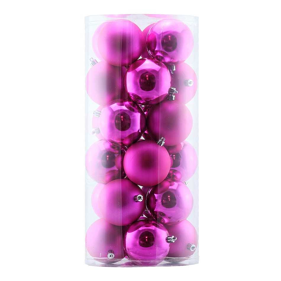 Set de décorations de Noël boules en plastique roses de 8 cm, 12× brillantes, 12× mates, paquet de 24 pièces