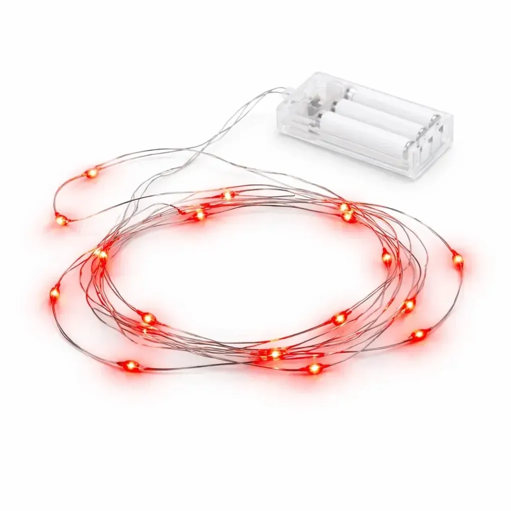Guirlande lumineuse LED à piles, en forme de gouttes, 2,30 m, rouge, 20 diodes, fil, IP20 (intérieur), 3 × AA