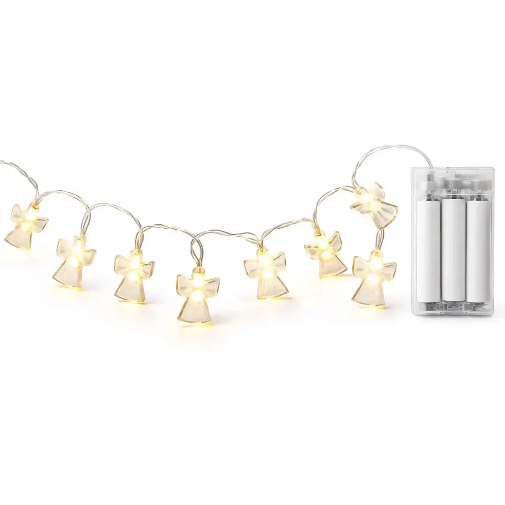 Guirlande lumineuse LED à piles, petits anges en acrylique, 1,5 m, blanc chaud, 10 diodes, câble transparent, IP20 (intérieur), 2 × AA
