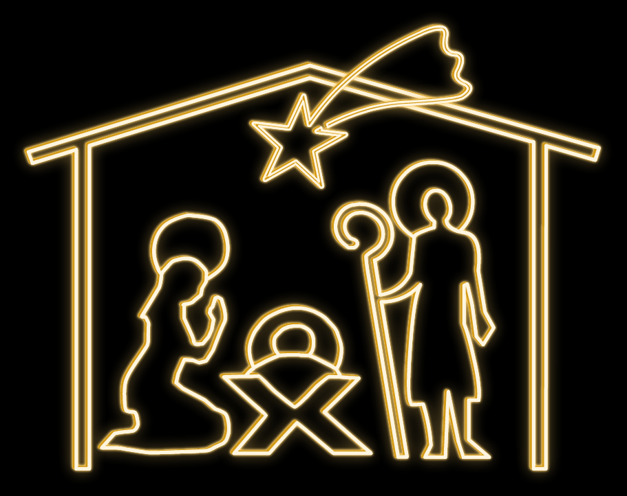 Bethléem, l'enfant Jésus, Marie et Joseph dans l'étable, blanc chaud, 162 x 172 x 40 cm