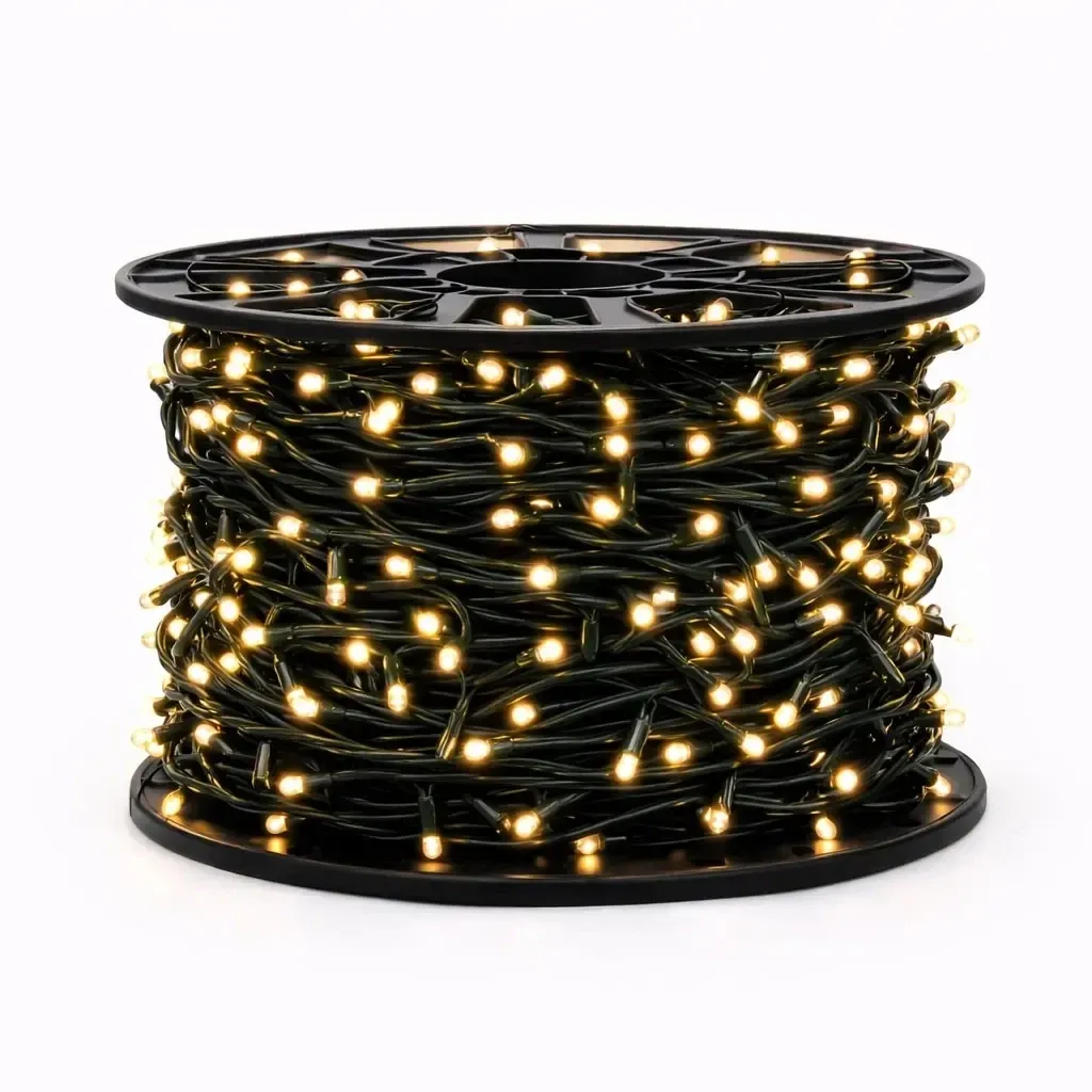 Chaîne lumineuse Easy Fix 100 m, blanc chaud, 1000 diodes, câble vert IP20, bobine