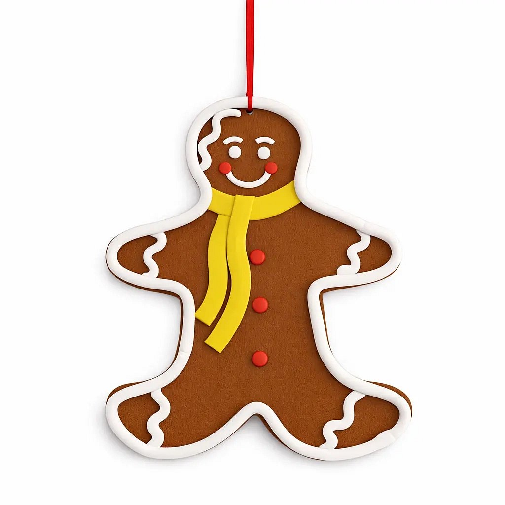 Grand ornement de sapin de Noël Bonhomme de pain d'épices, 26,5 × 31 cm, écharpe jaune, PVC, IP44, extérieur