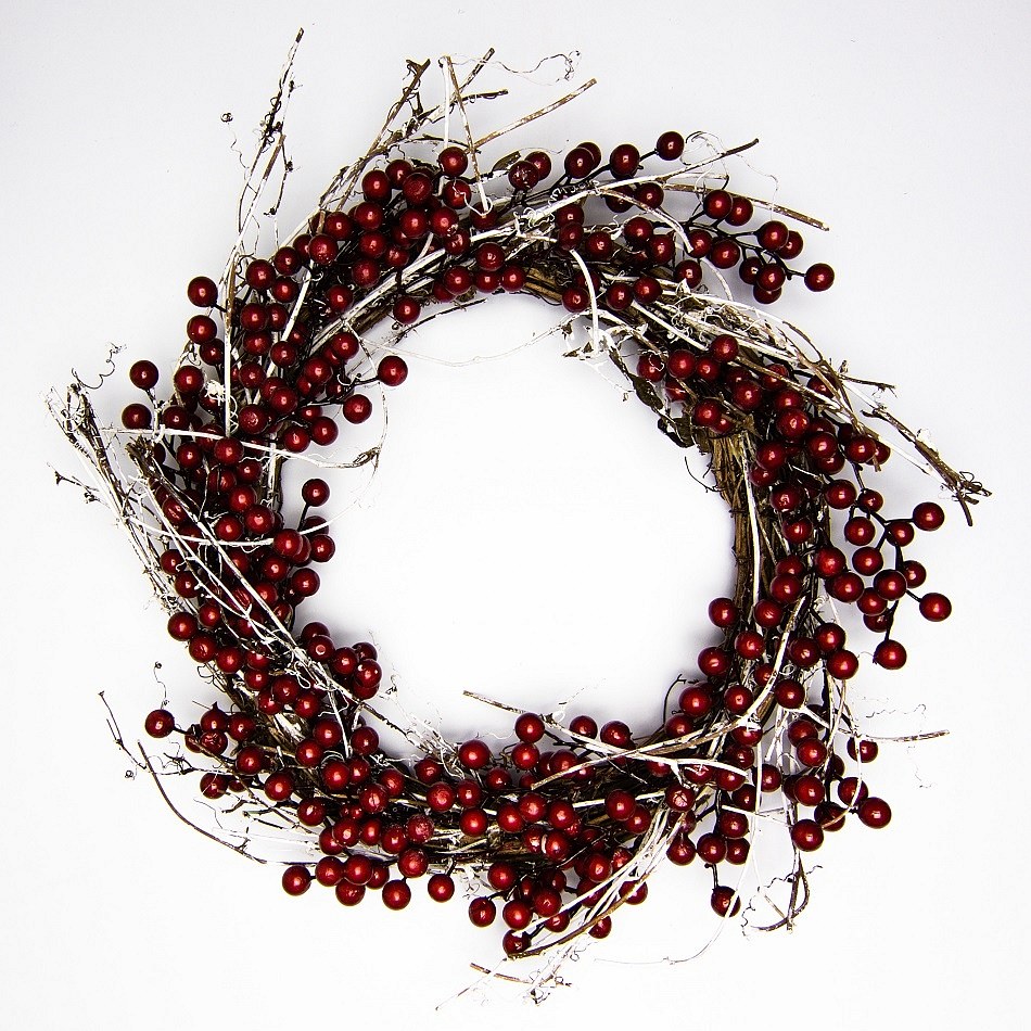 Couronne de porte de Noël en baies rouges, 40 cm, naturelle