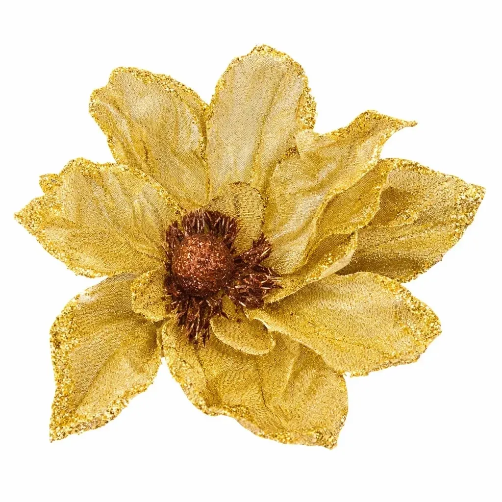 Décoration fleur artificielle avec pince, crème, 20 cm, tissu
